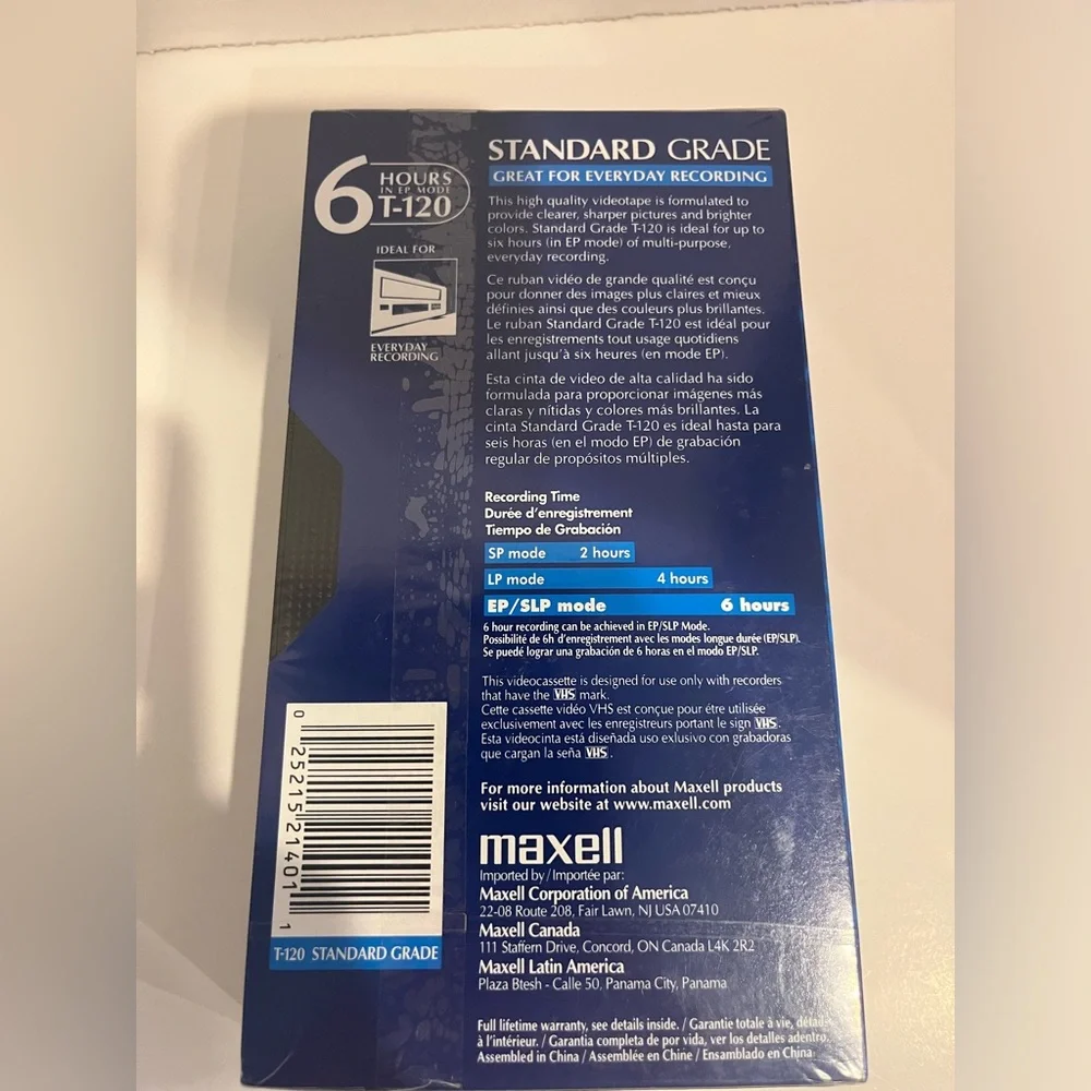 NEW IN SEALED PACKAGE MAXELL VIDEO CASSETTE / 6 HOURS IN EP MODE- T-120